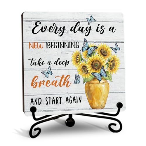 Everyday Is A New Beginning Wooden Sign (Retro Sunflower 4)