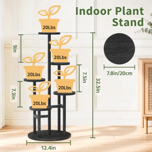 Wood Small Plant Stand Table Tall for Indoor Corner (Natural Black / 5 Tier)