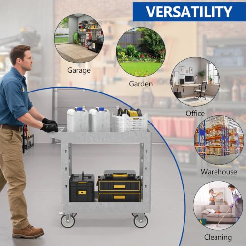 Large Garage Plastic Utility Cart (Gray / 34 x 17 Inch)