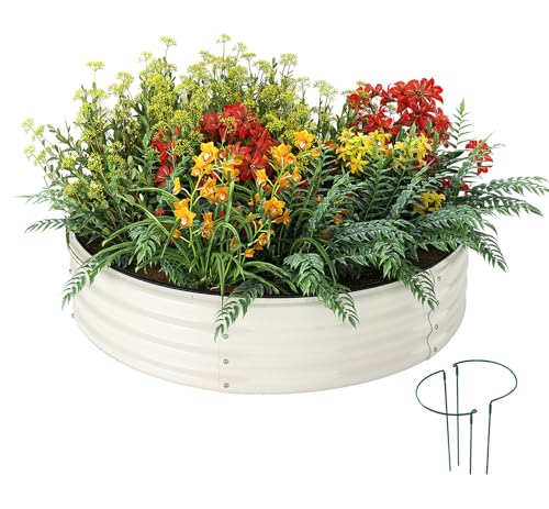 Galvanized Metal Planter Round Raised Garden Bed Kit for Gardening Outdoor (White / 2x2x1FT（1pcs）)