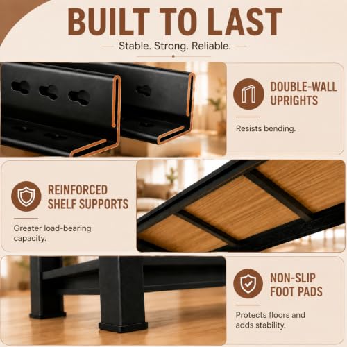 Heavy Duty Wood Bookshelf Adjustable 5 Tier Book Shelf with Bolt