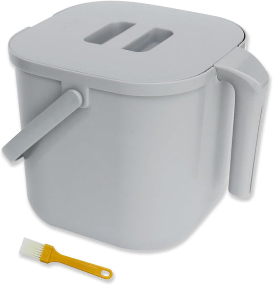 DrDirt Kitchen Compost Bin, 7L(1.85 Gal) Kitchen Compost Bin Countertop with Sealed Silicone Ring Lid, Odor-Control, Liquid Separation, Easy to Clean, for Cooking Family and Home Party, Gray