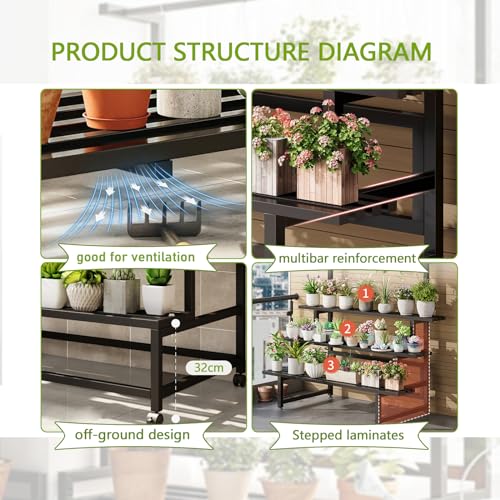 4 Tier Plant Stand on Wheels