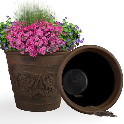 Sunnydaze Arabella 19.5'' Plastic Planter Pot for Plants (Rust / 19.5 in)