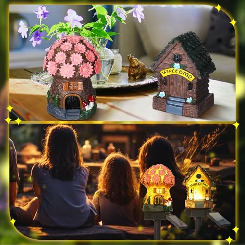 2 Pack Fairy Outdoor Garden Fairy Mushroom Solar Light Statue (Styilsh)