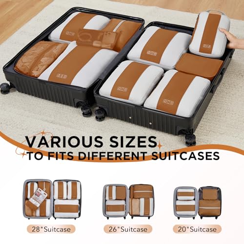 10 Set Compression Packing Cubes for Travel Essentials (Brown)