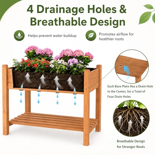 Raised Garden Beds Outdoor with Storage Shelf Fir Wood Planter Raised Beds (Brown / W49.5X D23.5X H30in)