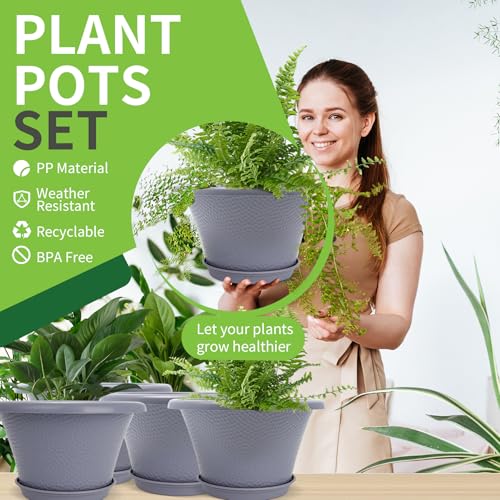 12 Inch Pots for Plants (Diamond Pattern-grey / 12 inch-4 Pack)