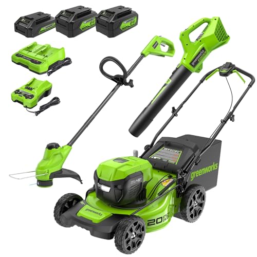48V (2x24V) Electric Lawn Mower Combo Kit: 20"Steel Deck Push Mower, 12" String Trimmer, 320 CFM Blower, 3 Batteries & 2 Chargers, 3-Year Warranty (48V (24V x 2) 20" Mower combo)