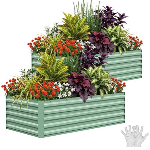 2PCS 6x3x2ft Galvanized Raised Garden Bed (Green-rect. / 6x3x2ft 2pcs)