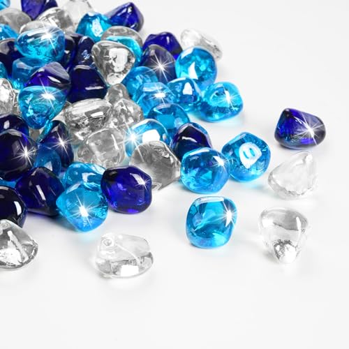 Blended Fire Glass Diamonds (Diamond 10LB / Crystal Clear+Cobalt Blue+Caribbean Blue)