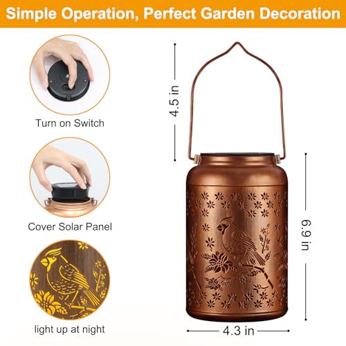 Solar Lanterns Outdoor Waterproof Garden Decor Gifts for Women Mom Grandma (C-Red Bird 1PC)