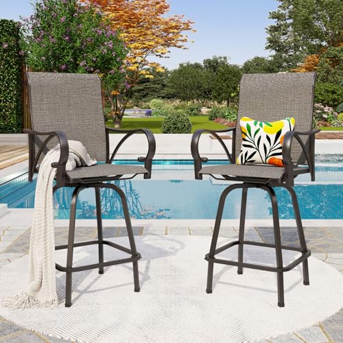 Outdoor Bar Stools 360°Swivel Set of 2 (Dark Gray / 2 Piece)