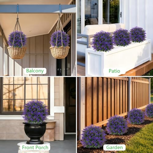 24" 4Pack Faux Boxwood Topiary Ball Trees with Lavender & Spike (Lavender & Boxwood 4pc)