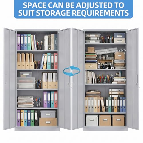 71 Inch Lockable Metal Garage Storage Cabinet with 4 Shelves (Grey / 15.75"D x 31.50"W x 70.87"H)