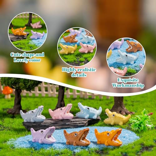 28 Pcs Mini Resin Crocodile Figurine Crocodile Mini Crocodile Figurine Cake Decorations Cute Miniature Resin Sculpture Ornament Micro Landscape Office Garden Desk Party Tabletop Decor (Crocodile-28p)