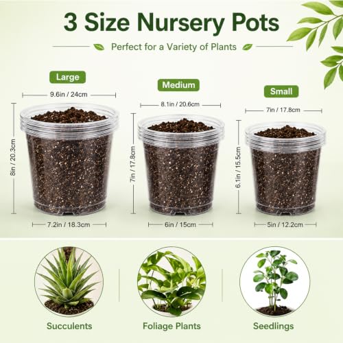 45 Pack Large Clear Nursery Pots 7 (Clear / 10/8/7 Inch)