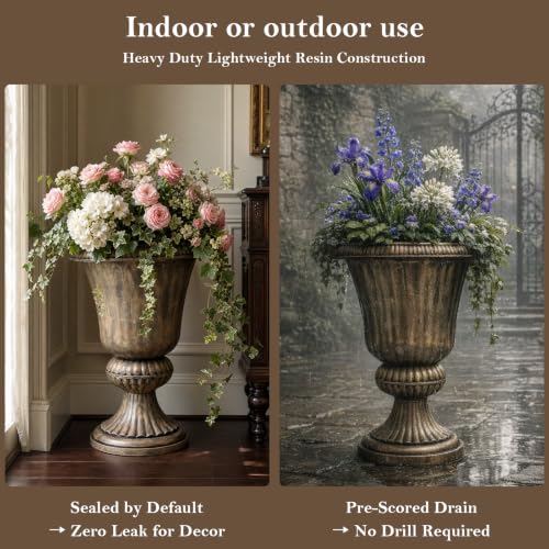 20" Tall Urn Planters for Outdoor Plants (Bronze)