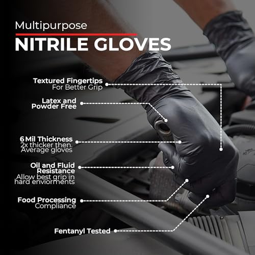 Heavy Duty 6 Mil Black Nitrile Gloves (X-Small)