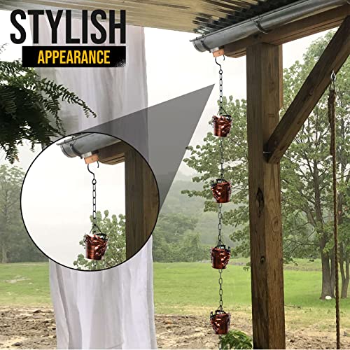 8.5FT Butterfly Iron Rain Chain for Gutters and Rain Barrel+Adapter (Bronze)