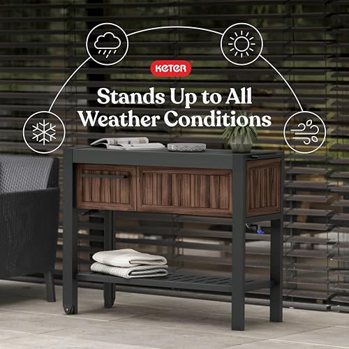 Extendable Outdoor Bar Cart with Hidden Cooler (Rosewood)