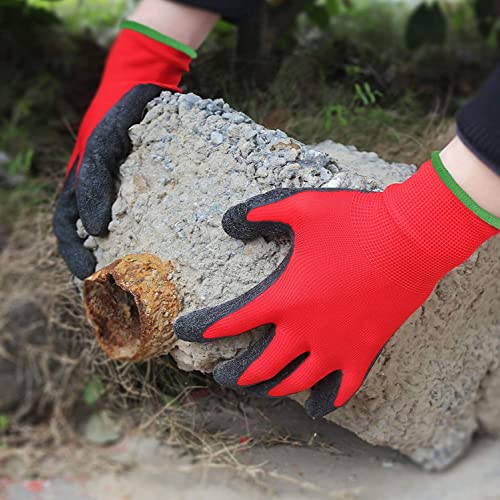 Crinkle Latex Rubber Coated Safety Work Gloves for Men Women (X-Large / Red-12 Pairs)