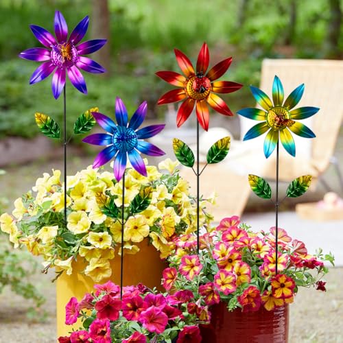 4 Packs Wind Spinner Outdoor (Flowers-4Pack)