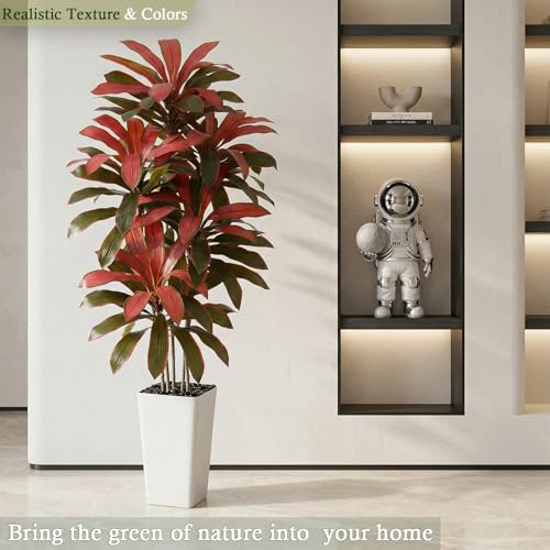 Artificial Dracaena Tree (Burgundy – White Pot / 5FT)