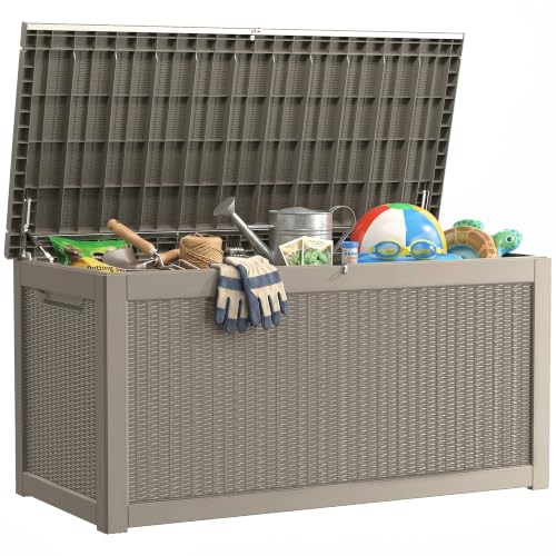 320 Gallon Deck Boxes Outdoor Waterproof (Light Brown / 320 GAL)