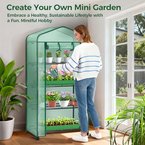 Small Greenhouse for Indoor Outdoor with Wheel (Green / Large)
