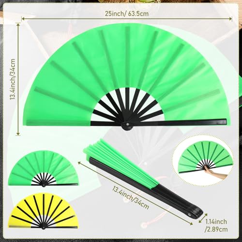 2 Packs Large Folding Hand Fans (Green and Yellow)