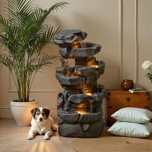 42H Realistic Tree Trunk Outdoor Water Fountain with 5 Tiers (50.6H / Light Gray-rock)