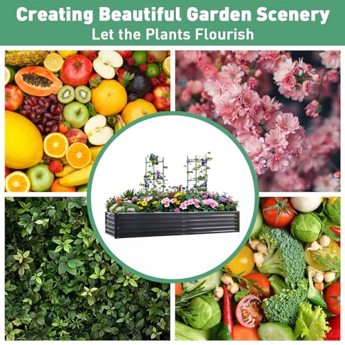 Metal Raised Garden Bed 8x4x1.5Ft Tall Outdoor Large Metal Galvanized Planter Boxes Kit for Vegetables (8x4x1.5 FT / Black)