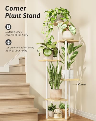 Corner Plant Stand Indoor Tall Plant Stand (White Oak 6 Tier)
