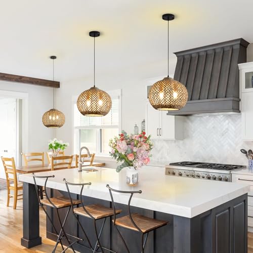 Boho Rattan Pendant Light Fixture 13.79" 2