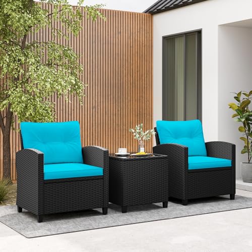 3 Piece Patio Furniture (Black-turquoise)