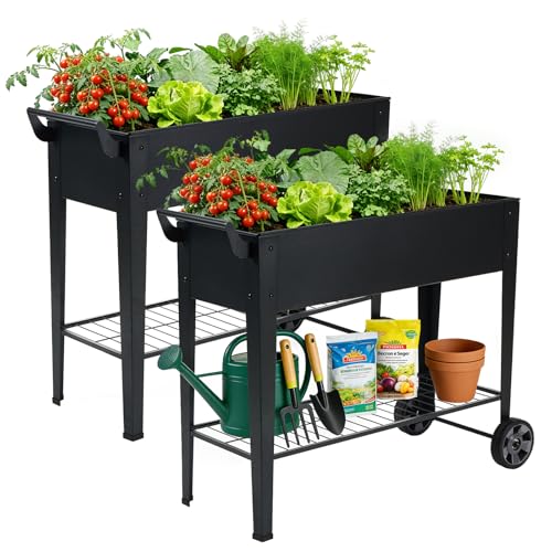 2 Pack 32" Tall Elevated Raised Garden Bed with Wheels and Shelf (14.6"W ( 2PCS ))
