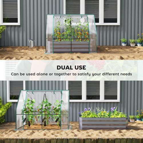 4 x 3ft Metal Planter Box with Mini Greenhouse Clear and Dark Gray (Clear and Dark Gray)
