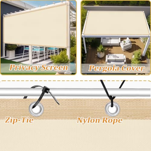 Customized Size 90% Sun Shade Cloth with Grommets (10' X 14' Customized Size / Cream)