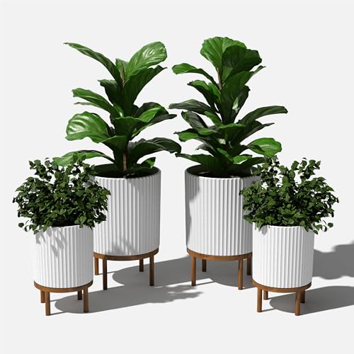 Demi Series Raised Duo Planters (White/Brown / Bundle - 2 Pack)