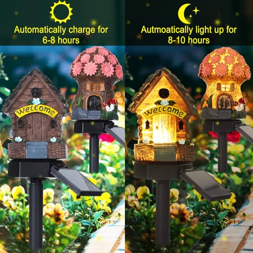 2 Pack Fairy Outdoor Garden Fairy Mushroom Solar Light Statue (Styilsh)