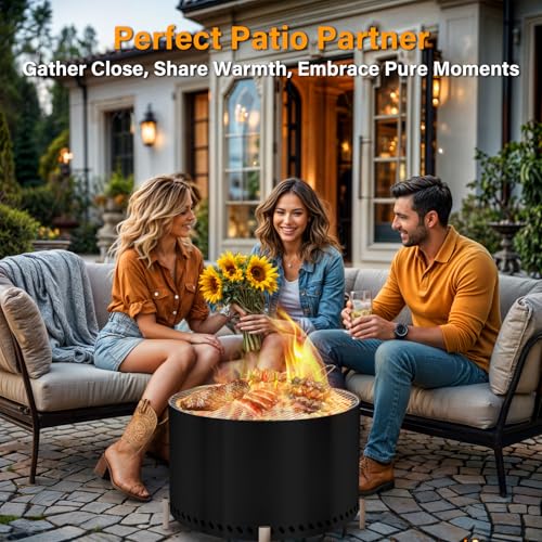 28" Smokeless Firepit with Stand & Grill Rack (Black / 28 Inch Black)