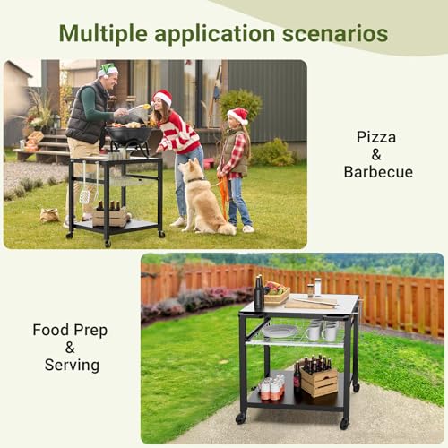 Grill Cart 30"x24" Pizza Oven Table for Outdoor 3