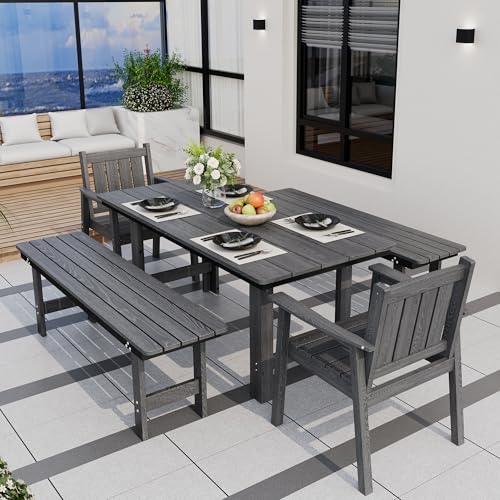 Patio Dining Table Set (Grey / 6-Seat(5PCS)66.7"Table)