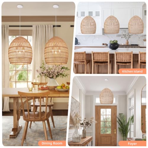 3 Light Boho Rattan Chandelier for Kitchen Island Dining Room (Rattan / 3-Light / 18″H)