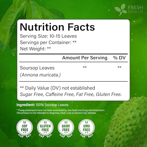 55+ Soursop Graviola Dried Leaves (55 Count)