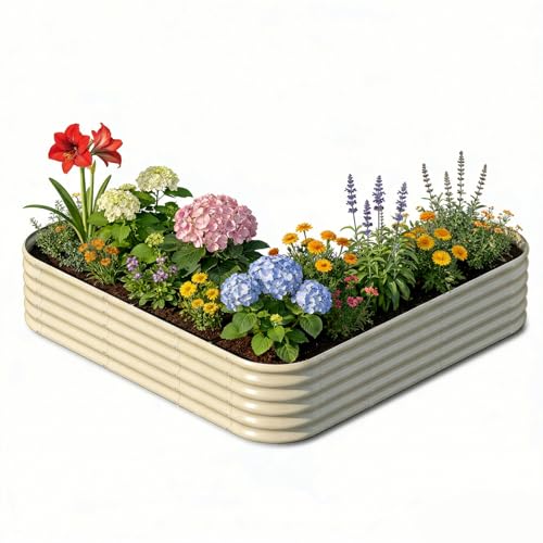 L Shaped Galvanized Raised Garden Bed (Beige / L-Shaped)