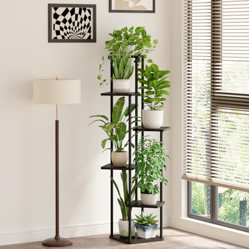Tall Plant Stand Indoor Corner Plant Holder for Multiple Plants (Dark Brown / 6 Tier)