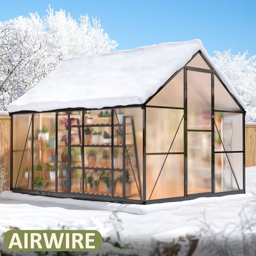 8x10 FT Walk in Polycarbonate Greenhouse for Outdoor (Black / 8x10 FT)