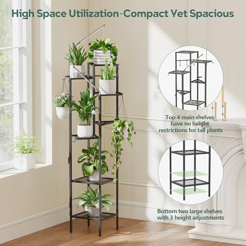 8 Tier Black Plant Stand with Grow Lights (Black / 8-Tier with grow light)